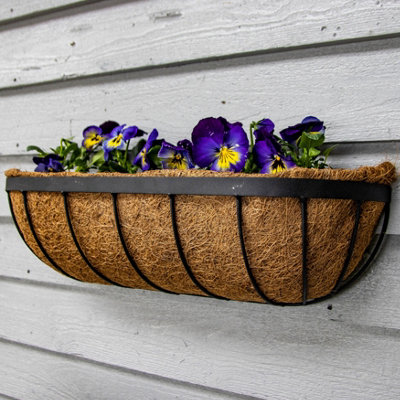 36 Inch Wall Trough Basket Planter & Coco Liner Wrought Iron Wall
