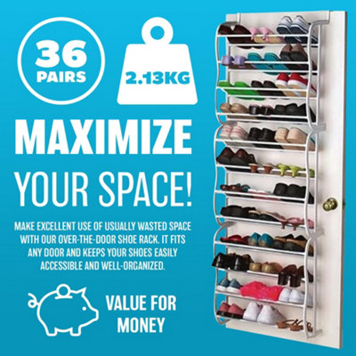 36 Pair Over The Door Hanging Shoe Hook Shelf Rack Holder Storage Organiser DIY at B Q