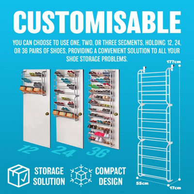 36 Pair Over The Door Hanging Shoe Hook Shelf Rack Holder Storage Organiser