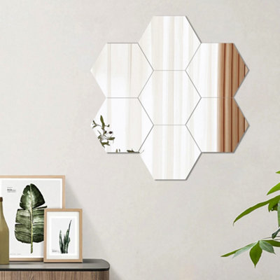 36 Pcs Modern DIY Self Adhesive Hexagon Acrylic Mirror Tiles Wall Sticker Set Art Decor