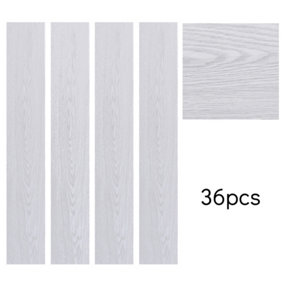 36 Pcs Rustic  Waterproof White Wood Grain Effect Self Adhesive Plank PVC Flooring, 5m² Pack