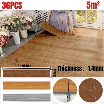 36 pcs self adhesive vinyl floor planks, wood effect PVC peel and stick flooring, 5 m² coverage