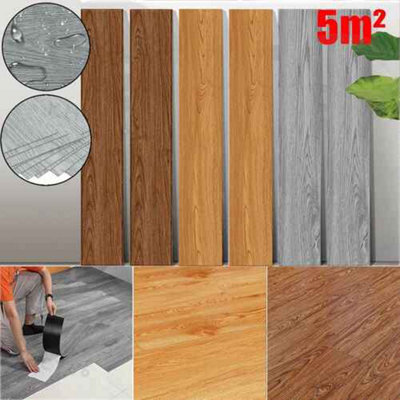 36 pcs self adhesive vinyl floor planks, wood effect PVC peel and stick flooring, 5 m² coverage