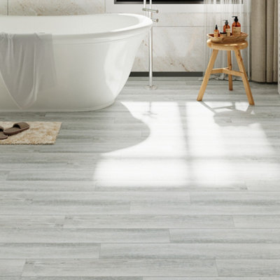 36 Pcs Self Adhesive Wood Grain Effect PVC Flooring Planks for Home Decoration,Grey 5m² Coverage