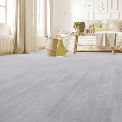 36 Pcs White Wood Grain Effect Self Adhesive Vinyl Plank PVC Waterproof Flooring Covering 5m