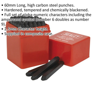 36 Piece Letter & Number Punch Set - 2.5mm Character Height - High Carbon Steel