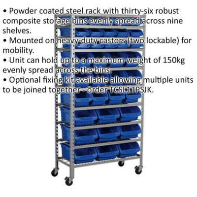 36 Tray / Bin Mobile Parts Picking Trolley - Garage & Warehouse Storage Unit