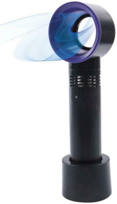 360 Degree Bladeless Fan Hand Held Desktop Mini Portable USB Rechargeable Black / Purple
