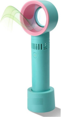 360 Degree Bladeless Fan Hand Held Desktop Mini Portable USB Rechargeable Green / Pink - 4