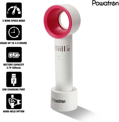 360 Degree Bladeless Fan Hand Held Desktop Mini Portable USB Rechargeable White / Red - 3