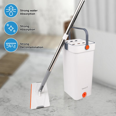thumbnail image 2 of IMountek 360° Flat Floor Mop Bucket Set, Self-Cleaning, Wet/Dry, With Microfiber Pads, Beige/Grey 2 of 2