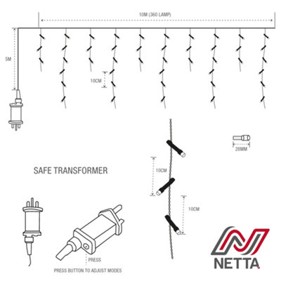 360 LED Icicle Lights 10M Indoor/Outdoor Christmas Lights with White Cable - Warm & Cool White - 7