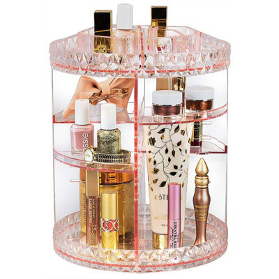 360 Rotating Crystal Adjustable Carousel Storage - Multi-Level Tier Trays - Steady Base - Great For Cosmetics Toiletries Vanity