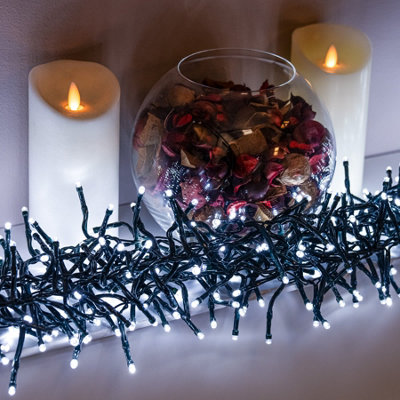360 White Multi-Function LED Xmas String Lights - Green Cable