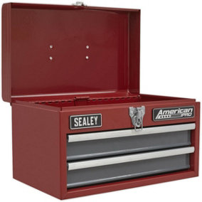 360 x 230 x 230mm Portable 2 Drawer Toolbox - RED - Lockable Tool Storage Chest
