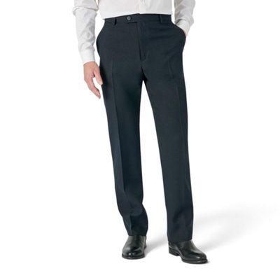 Damart Men's Tailored Flat Front Trousers - Regular Fit, Navy, Polyester, Straight Leg