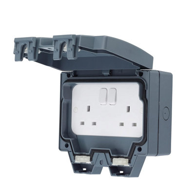 Schneider Electric Lisse Weatherproof Ip66 2 Gang Switch 13A SocketLwp3020 from B&Q