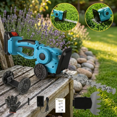 2 In 1 Cordless Hedge TrimmerElectric Shrub Pruning Shears And Grass Cutter With 2 Batteries from B&Q