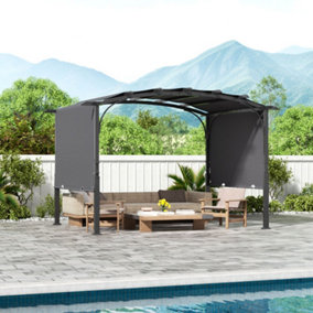 360cm W x 283cm D x  227cm H Retractable Arc-Shaped Pergola with Steel Frame Grey