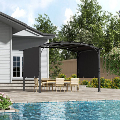360cm W x 283cm D x  227cm H Retractable Arc-Shaped Pergola with Steel Frame Grey
