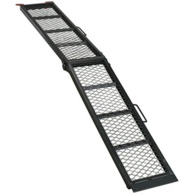 360kg Steel Mesh Folding Loading Ramp - Secure Strap & Hook - Van Loading