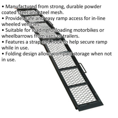 360kg Steel Mesh Folding Loading Ramp - Secure Strap & Hook - Van Loading