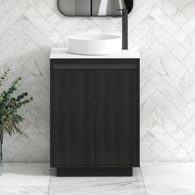 B&Q -  Orion 600mm Hale Black Floor Standing Vanity Unit 2 Door With Plain White Undrilled Worktop & Black Accent Trim