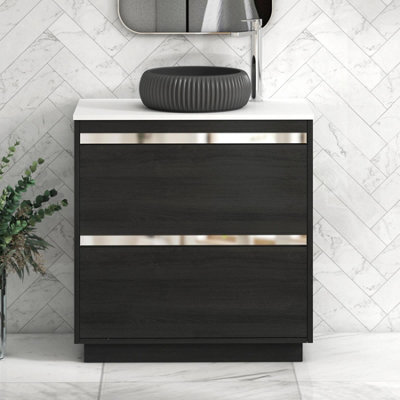B&Q -  Orion 800mm Hale Black Floor Standing Plain White Countertop Vanity Unit 2 Drawer With Milan Black Basin & Chrome Accent Trim