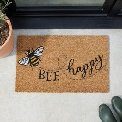 Garden Greatness Bumble Bee Happy Printed Coir Doormat from B&Q