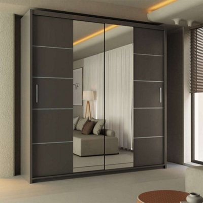 Sliding Wardrobes 4 U LTD Sliding Wardrobes 4U Baron Sliding Mirror Door Wardrobe In Sizes & 3 Colors - Grey 150Cm