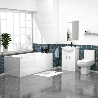 Nes Home 550mm White Basin VanitySquare Rimless Close Coupled Toilet And Bath from B&Q