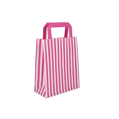 We Can Source It Ltd Pink Candy Stripe Kraft Paper Carrier Bags Sos Block Bottom Tape Handles 18 X 8 X 22Cm Pack Of 20 from B&Q