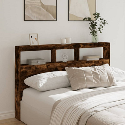 Berkfield Headboard Cabinet With Led Smoked Oak 160X17X102 Cm from B&Q
