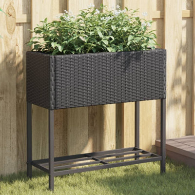 Berkfield Garden Planter With Shelf Black Poly Rattan from B&Q