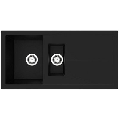 Rocklite Milton 1.5-Bowl Granite Composite Reversible Inset Kitchen SinkMatt Black1000 X 500 mm from B&Q