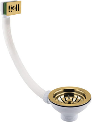 B&Q -  Kitchen Sink Basket Strainer Waste With Rectangular Overflow Polished Gold Effect