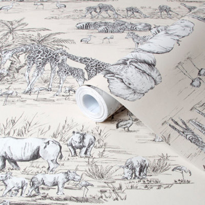 GoodHome Zircon Cream Metallic Effect Watering Hole Smooth Wallpaper from B&Q