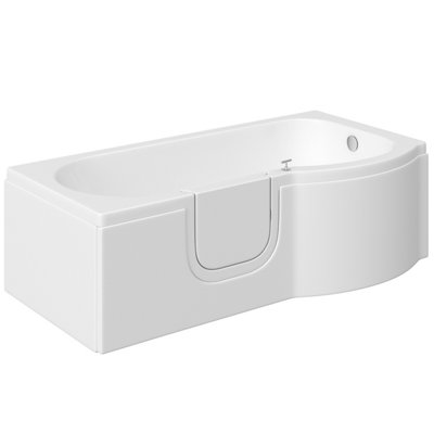 Cooke & Lewis White P-Shaped Shower Lh Bath Easy-Access (L)167.5Cm (W)85Cm from B&Q