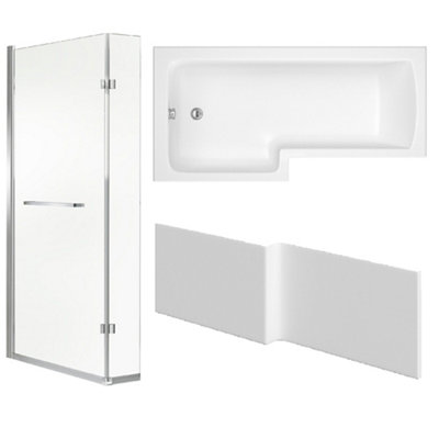 Cooke & Lewis Solarna Gloss White L-Shaped Left-Handed Shower BathPanel & Screen Set (L)1500mm from B&Q