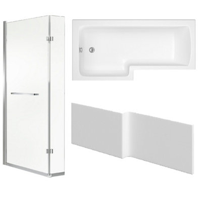 Cooke & Lewis Solarna Gloss White L-Shaped Left-Handed Shower BathPanel & Screen Set (L)1700mm from B&Q