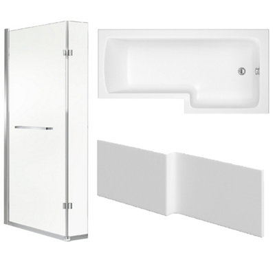 Cooke & Lewis Solarna Gloss White L-Shaped Right-Handed Shower BathPanel & Screen Set (L)1500mm from B&Q