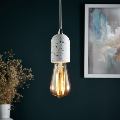 B&Q -  Matt Grey & White Terrazzo Effect Pendant Ceiling Light(Dia)100mm