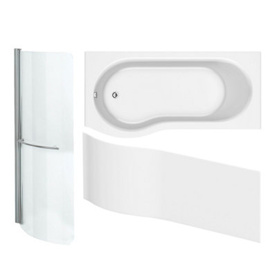 Cooke & Lewis Gloss White P-Shaped Left-Handed Shower BathPanel & Screen Set (L)1700mm from B&Q