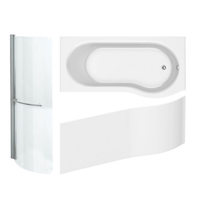 Cooke & Lewis Gloss White P-Shaped Right-Handed Shower BathPanel & Screen Set (L)1700mm from B&Q