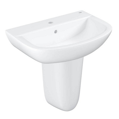 Grohe Bau Gloss White Oval Wall-Mounted Semi-Pedestal Basin from B&Q