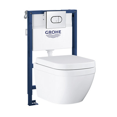 Grohe Euro Alpine White Rimless Comfort Height Wall Hung Toilet With Soft Close Seat & Low Level Cistern from B&Q
