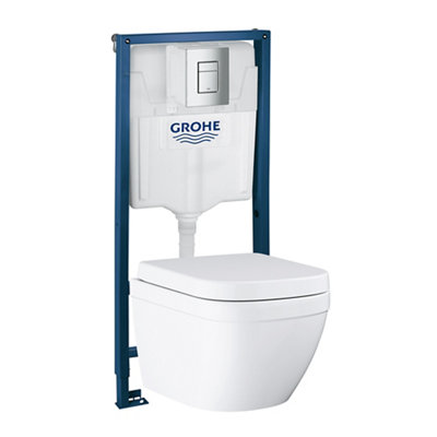 Grohe Euro Alpine White Rimless Wall Hung Toilet With Soft Close Seat & Concealed Cistern from B&Q