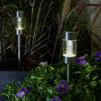  - Silver Stainless Steel Effect Solar-Powered Integrated Led Outdoor Stake Light