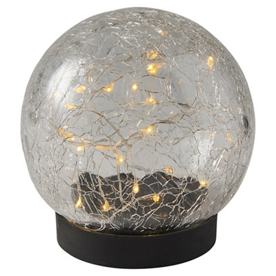  - Black Cracked Glass Effect Crackle Glass Ball Solar-Powered Integrated Led Outdoor Table Lamp