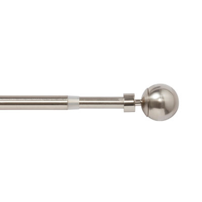 GoodHome Athens Satin Grey Nickel Effect Extendable Ball Single Curtain Pole Set(L)1200mm-2100mm (Dia)19mm from B&Q